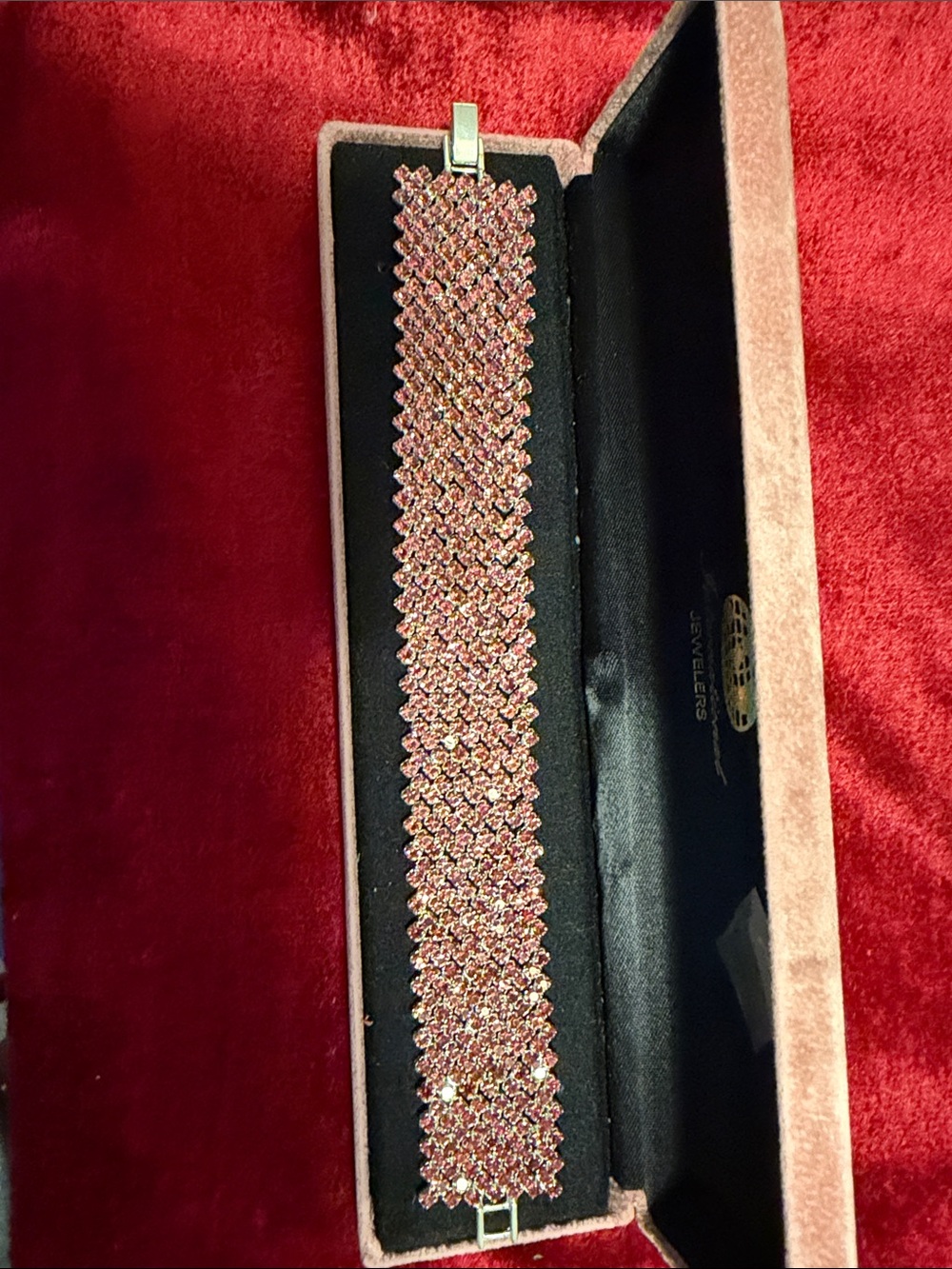 Vintage but excellent condition Pink Crystal Wide Chain Bracelet 7.5”